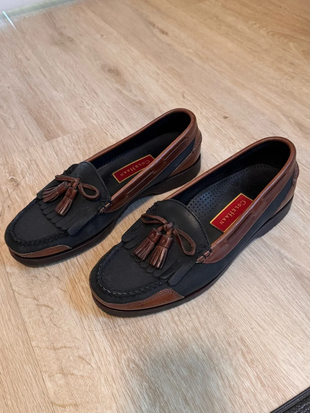 Cole Haan Black and Brown Tassel Loafers